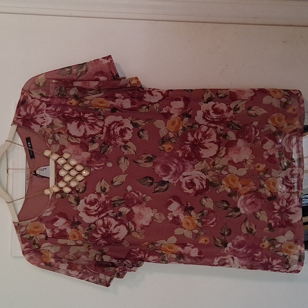 Papermoon pink floral women's dress blouse medium